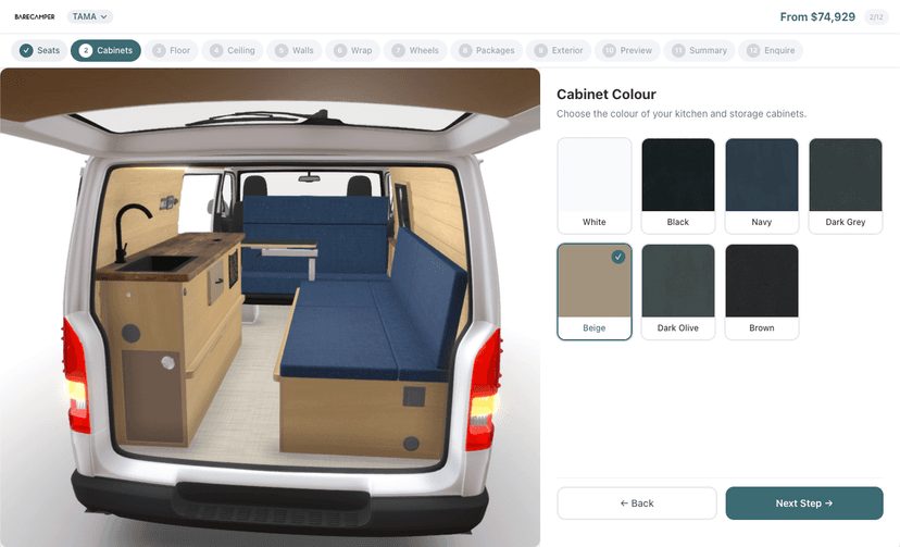 3D configurator cabinet colour options