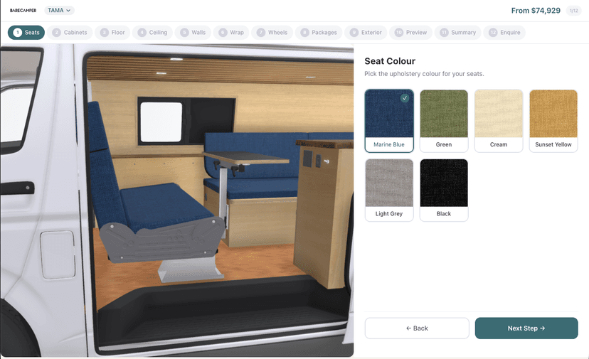 3D configurator seat colour selection