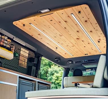 Japanese cypress timber ceiling with LED strip lighting