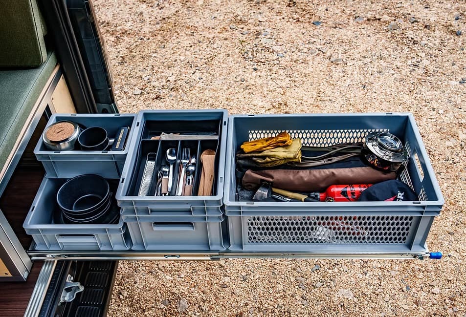 Overhead view of Euro container storage — everything fits